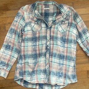 Orvis pastel plaid flannel 100% cotton button down women's shirt large